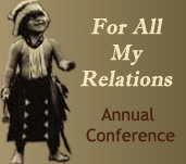 Native American boy and link to For All My Relations annual conference details